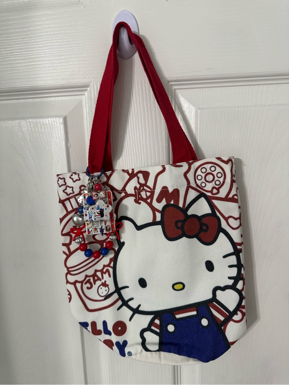 Hello Kitty White, Red & Blue Tote with Charm